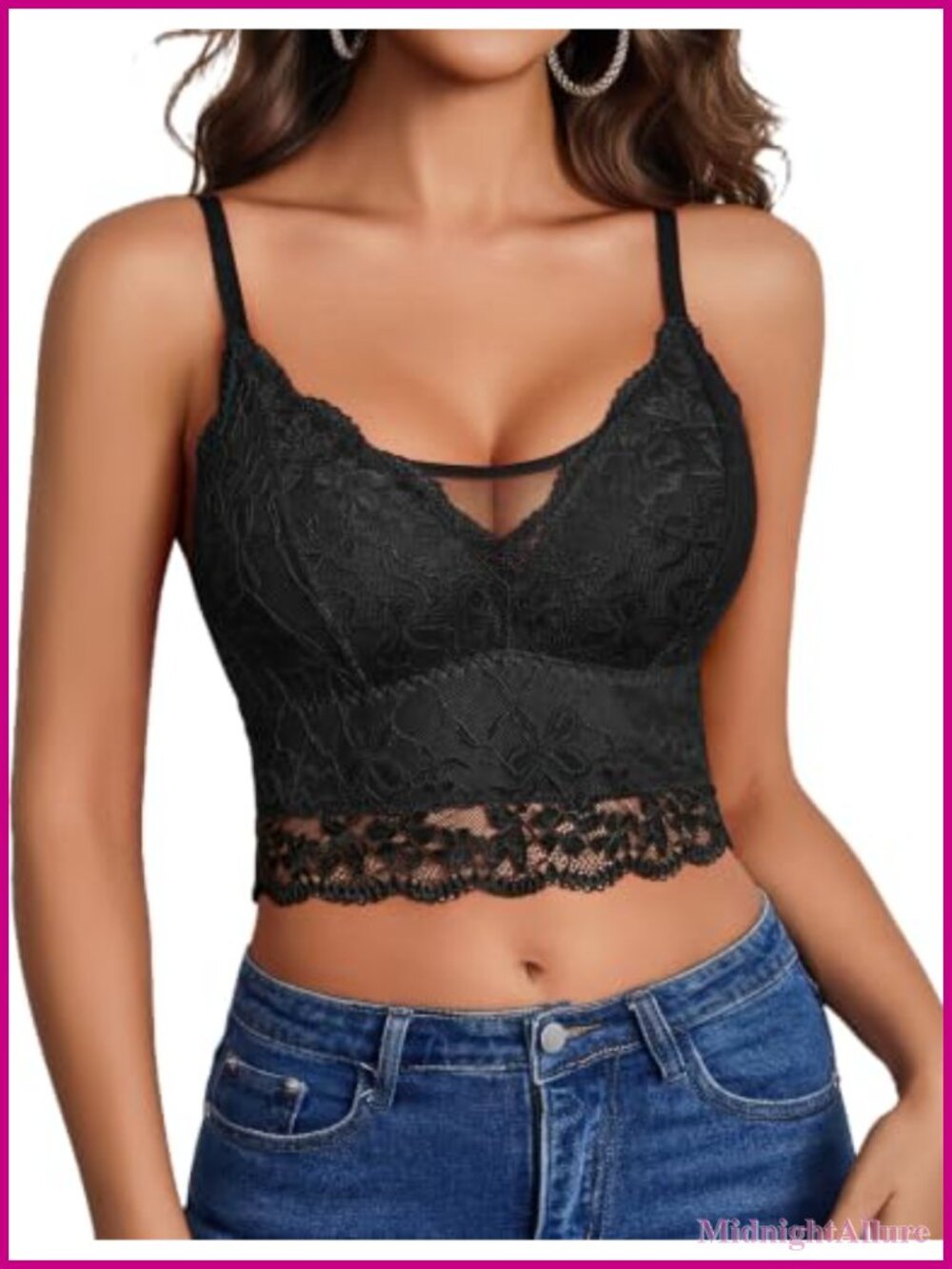 Lace V-Neck Camisole Tank Top Adjustable Spaghetti Strap Crop Top